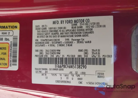 2021 Ford Mustang Gt Premium Fastback z USA, uszkodzony, nr VIN 1FA6P8CF6M5138290